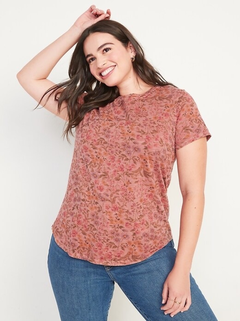 Floral Crewneck Tee - Dusty Rose